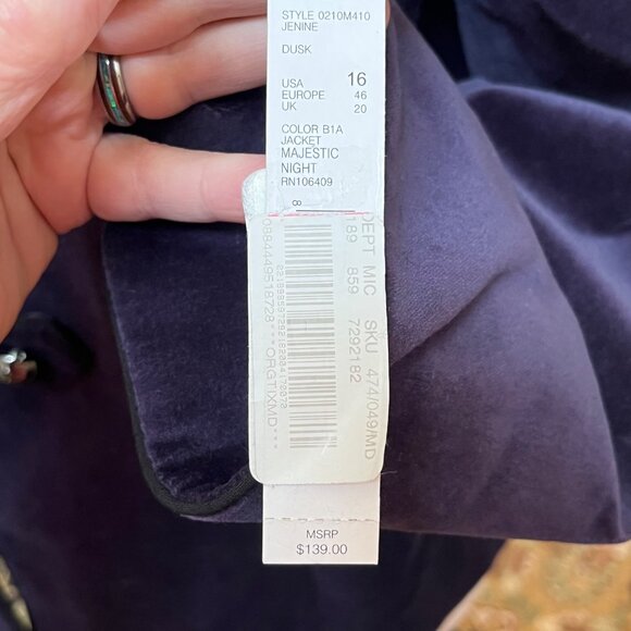 Alex Marie Majestic Night Military Velvet Jacket Dusk Purple Womens Coat Sz 16 - Picture 9 of 11